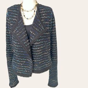 White House Black Market Knit Eyelash Yarn Size M Women’s Jacket With Fringe And